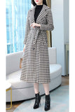 Chouyatou Women's Houndstooth Trench Coat Winter Single Breasted Quilt-Lined Long Coat