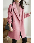 Chouyatou Women's Notch Lapel Herringbone Wool Coat Formal Office Work Double Breasted Winter Pea Coat