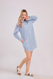Chouyatou Women's Casual Loose Long Sleeve Striped Button Down Mini Shirts Dress with Pocket