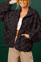 Chouyatou Women Winter Casual Checkered Fleece Jacket Fuzzy Oversized Sherpa Jacket Shacket Faux Fur Coat