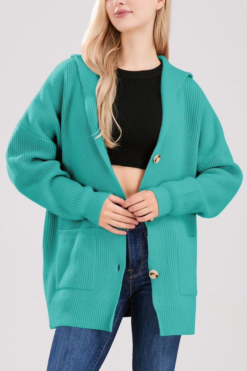 Chouyatou Women's Oversized Sailor Collar Button Cardigans Chunky Knit Long Sleeve Slouchy Sweaters Coat with Pockets