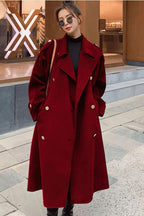 Chouyatou chouyatou Women's Winter Double Breasted Midi Long Wool Pea Coat Notch Lapel Winter Trench Coat