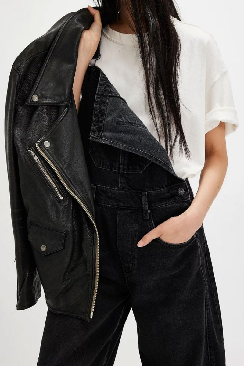 Chouyatou Women Y2k Baggy Barrel Jeans Overalls Wide Leg Denim Pants Bib Overalls Jumpsuit Boyfriend Patchwork Jeans
