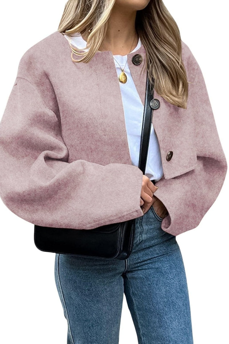 Chouyatou Women Cropped Wool Blend Pea Coat Short Jacket Peacoat Long Sleeve Button Down Crop Jacket