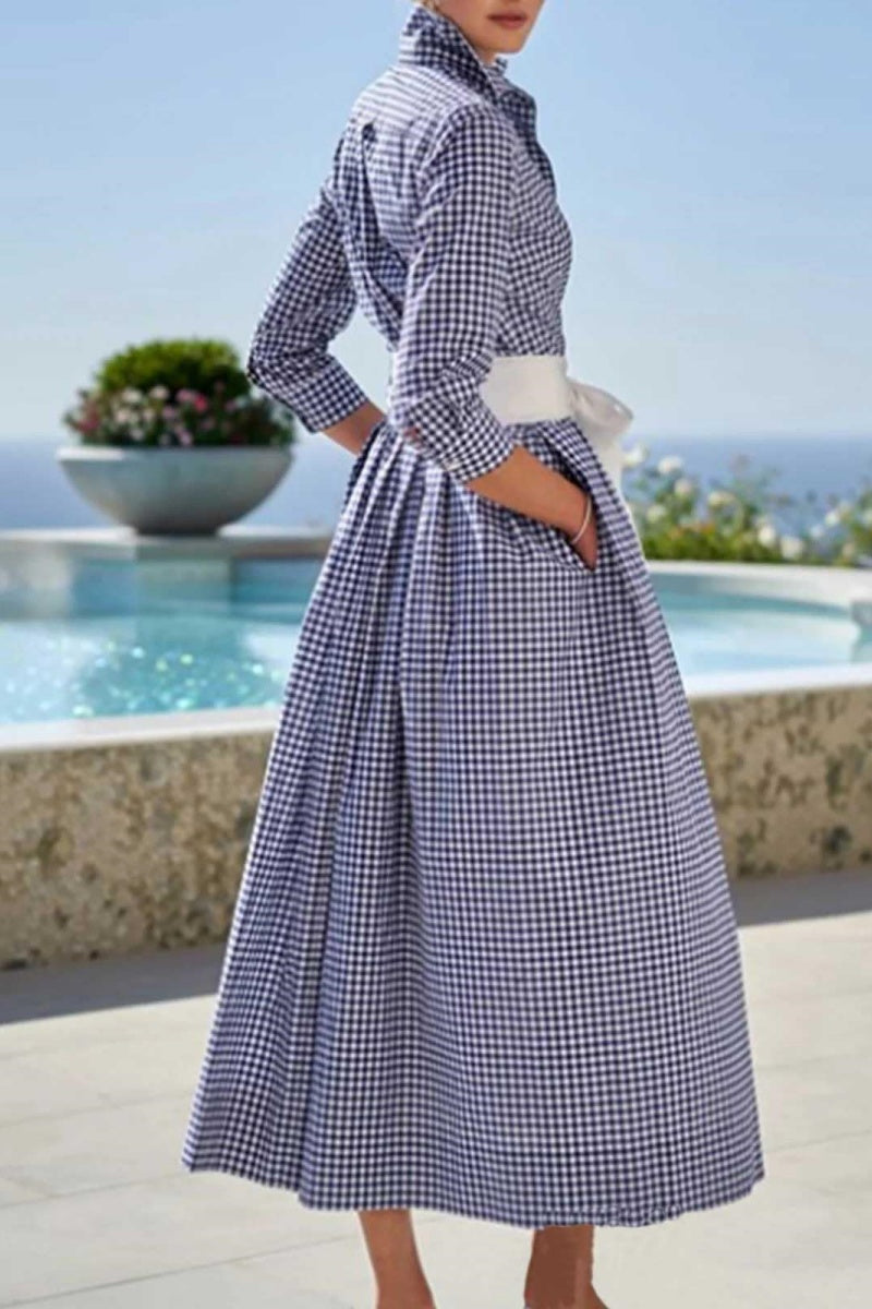Chouyatou Women's Retro Plaid Button Up Maxi Shirt Dress 3/4 Sleeve Gi CHOUYATOU Chouyatou Women's Retro Plaid Button Up Maxi Shirt Dress 3/4 Sleeve Gi CHOUYATOU