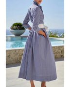 Chouyatou Women's Retro Plaid Button Up Maxi Shirt Dress 3/4 Sleeve Gingham Pocketed Long Dress with Belt