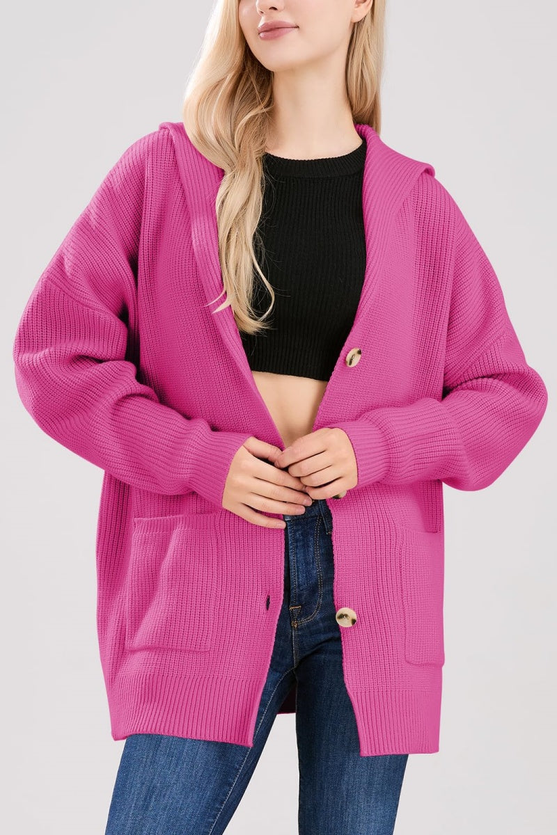 Chouyatou Women's Oversized Sailor Collar Button Cardigans Chunky Knit Long Sleeve Slouchy Sweaters Coat with Pockets