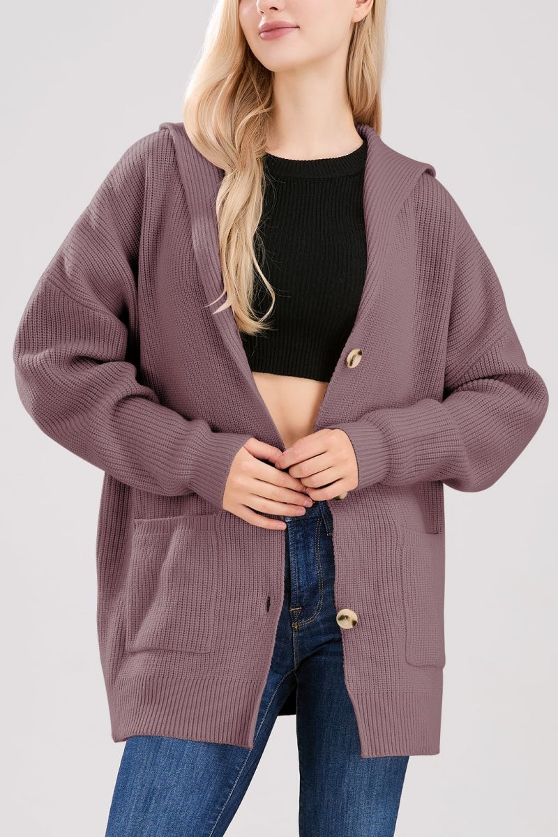 Chouyatou Women's Oversized Sailor Collar Button Cardigans Chunky Knit Long Sleeve Slouchy Sweaters Coat with Pockets