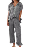 Chouyatou Womens Gingham Pajama Set 2 Piece Short Sleeve Babydoll Shirt and Pants Lounge Set Cute Sleepwear