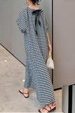 Chouyatou Women's Casual Gingham Loose-Fit Swing Dress Cotton Linen Lantern Puff Sleeve Plaid Maxi Dress