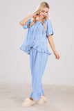 Chouyatou Womens Gingham Pajama Set 2 Piece Short Sleeve Babydoll Shirt and Pants Lounge Set Cute Sleepwear