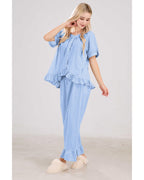 Chouyatou Womens Gingham Pajama Set 2 Piece Short Sleeve Babydoll Shirt and Pants Lounge Set Cute Sleepwear