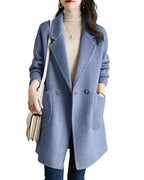 Chouyatou Women's Notch Lapel Herringbone Wool Coat Formal Office Work Double Breasted Winter Pea Coat