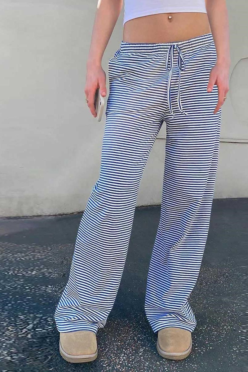 Chouyatou Womens Comfy Pajama Pants Striped Low Waisted Lounge Pants Elastic Waist Drawstring Long Trousers
