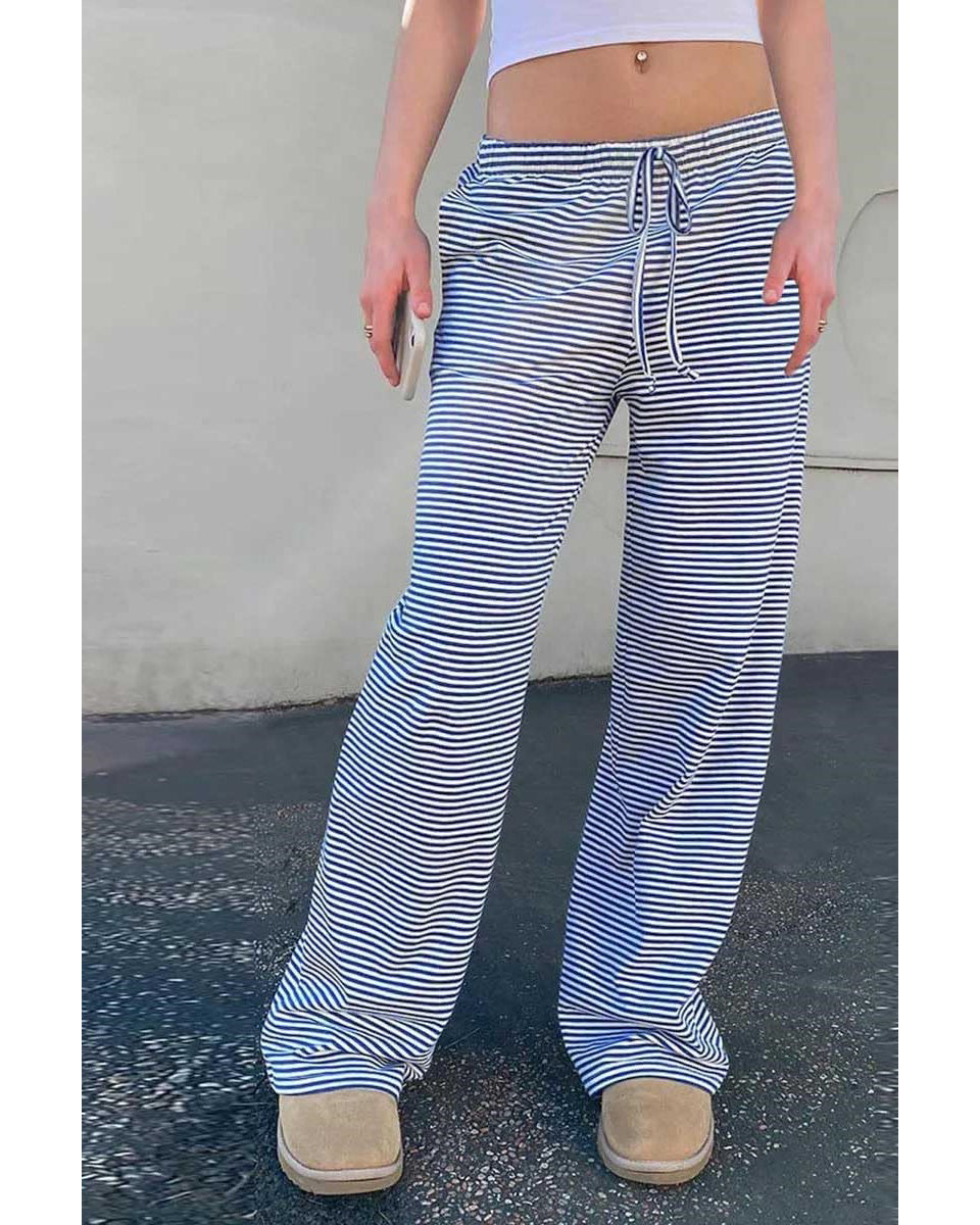 Chouyatou Womens Comfy Pajama Pants Striped Low Waisted Lounge Pants Elastic Waist Drawstring Long Trousers