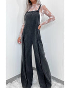 Chouyatou Denim Overalls for Women Casual Adjustable Straps Wide Leg Raw Hem Jeans Bib Overalls Jumpsuits