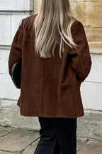 Chouyatou Women's Faux Suede Blazer Jacket Notched Lapel Single Breasted Faux Suede Leather Suit Jacket