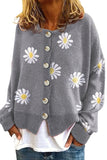 Chouyatou Women's Vintage Floral Crop Cardigan Sweather Artistic Aesthetic Cable Knitted Oversized Sweater Outwear