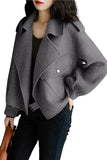 Chouyatou Women Cropped Wool Coats Notched Lapel Pea Coat Open Front Trench Overcoat Jackets with Pockets
