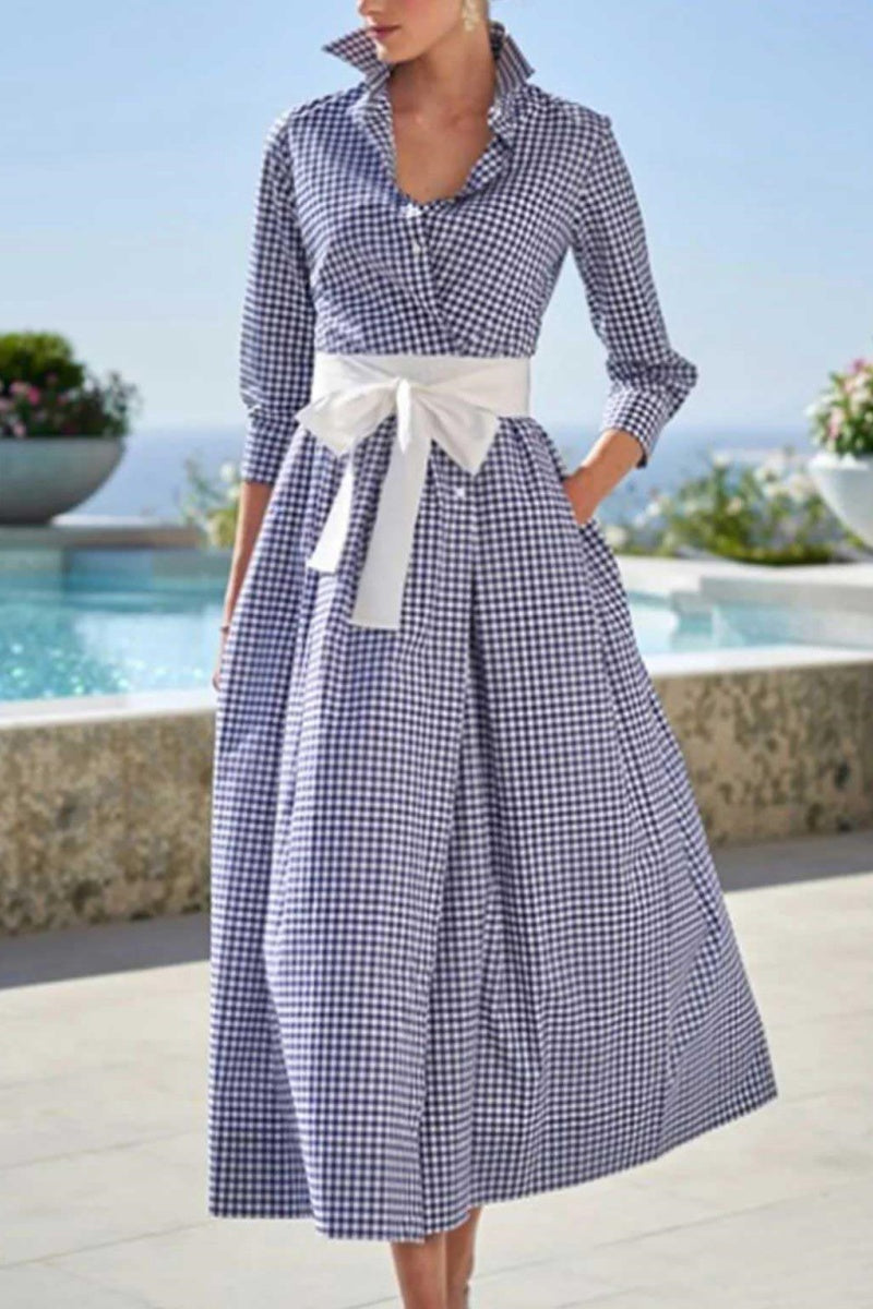Chouyatou Women's Retro Plaid Button Up Maxi Shirt Dress 3/4 Sleeve Gi CHOUYATOU Chouyatou Women's Retro Plaid Button Up Maxi Shirt Dress 3/4 Sleeve Gi CHOUYATOU