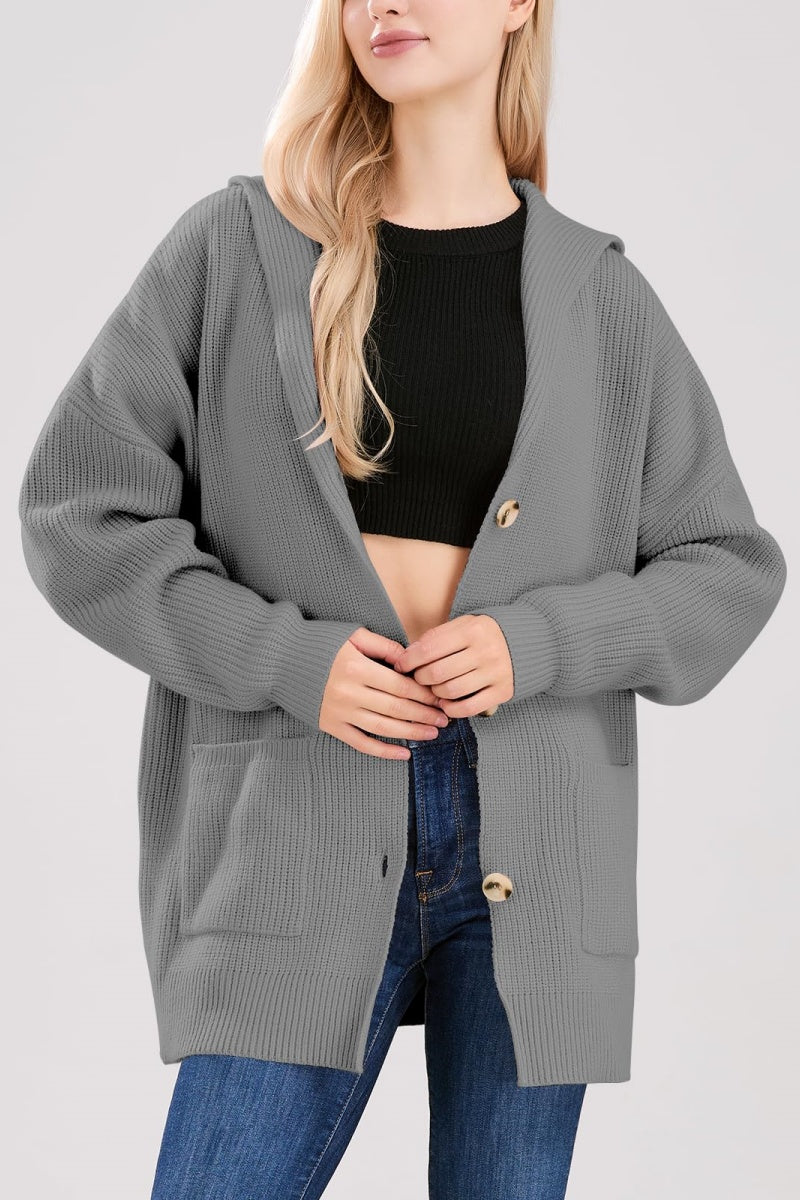 Chouyatou Women's Oversized Sailor Collar Button Cardigans Chunky Knit Long Sleeve Slouchy Sweaters Coat with Pockets