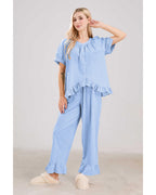 Chouyatou Womens Gingham Pajama Set 2 Piece Short Sleeve Babydoll Shirt and Pants Lounge Set Cute Sleepwear