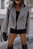 Chouyatou Women Crop Pea Coat Wool Blend Office Work Lapel Collar Short Winter Jacket Trench Coat