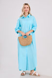 Chouyatou Summer Dresses for Women 2025 Casual Loose Split Long Sleeve Button Down Maxi Shirt Dress