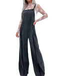 Chouyatou Denim Overalls for Women Casual Adjustable Straps Wide Leg Raw Hem Jeans Bib Overalls Jumpsuits