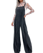 Chouyatou Denim Overalls for Women Casual Adjustable Straps Wide Leg Raw Hem Jeans Bib Overalls Jumpsuits