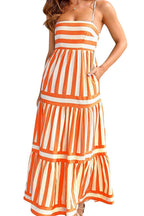 Chouyatou Women Spaghetti Strap Back Smocked Maxi Striped Dress Summer Casual Floral Flowy Beach Sun Dress