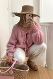 Chouyatou Women's Cute Bow Knot Cardigan Fall Casual Oversized Ribbed Knit Sweater Cardigan Tops