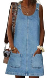Chouyatou Women's Vintage Distressed Sleeveless Baggy Loose Denim Mini Dress with Pocket
