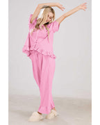 Chouyatou Womens Gingham Pajama Set 2 Piece Short Sleeve Babydoll Shirt and Pants Lounge Set Cute Sleepwear