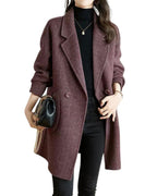 Chouyatou Women's Notch Lapel Herringbone Wool Coat Formal Office Work Double Breasted Winter Pea Coat