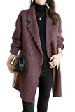 Chouyatou Women's Notch Lapel Herringbone Wool Coat Formal Office Work Double Breasted Winter Pea Coat