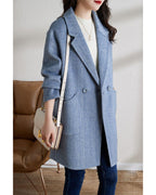 Chouyatou Women's Notch Lapel Herringbone Wool Coat Formal Office Work Double Breasted Winter Pea Coat