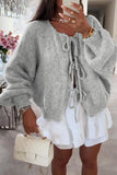 Chouyatou Women's Cute Bow Knot Cardigan Fall Casual Oversized Ribbed Knit Sweater Cardigan Tops