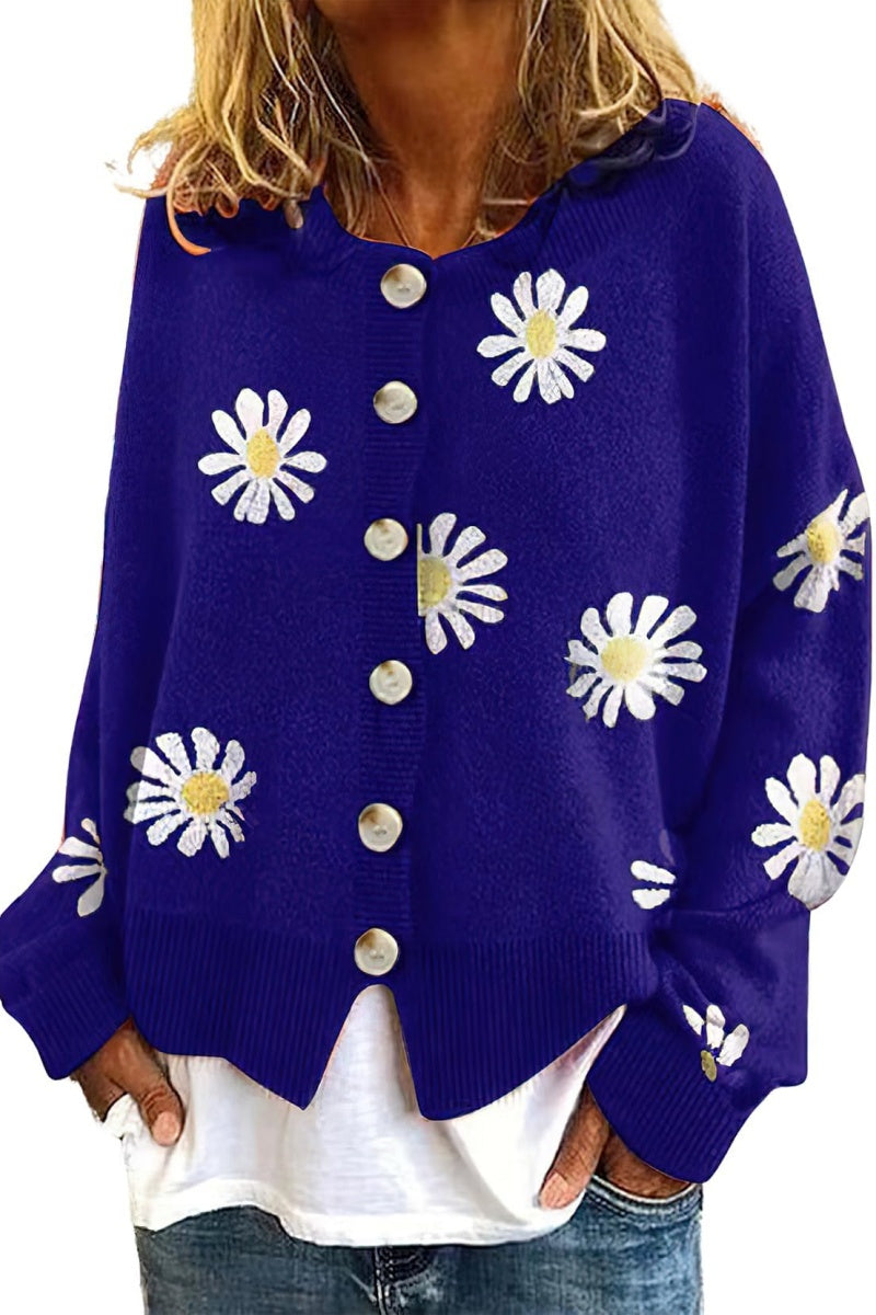 Chouyatou Women's Vintage Floral Crop Cardigan Sweather Artistic Aesthetic Cable Knitted Oversized Sweater Outwear