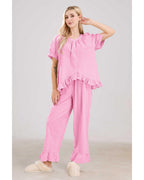 Chouyatou Womens Gingham Pajama Set 2 Piece Short Sleeve Babydoll Shirt and Pants Lounge Set Cute Sleepwear
