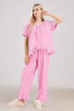 Chouyatou Womens Gingham Pajama Set 2 Piece Short Sleeve Babydoll Shirt and Pants Lounge Set Cute Sleepwear