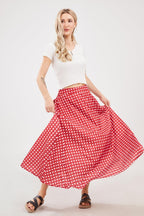Chouyatou Women's Elegant High Waisted Polka Dot A Line Pleated Swing Bohemian Maxi Skirt