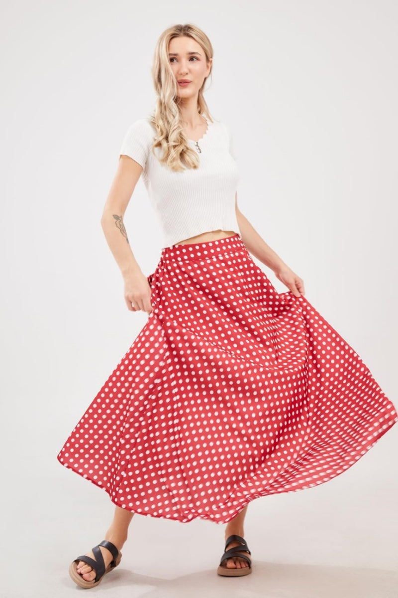 Chouyatou Women's Elegant High Waisted Polka Dot A Line Pleated Swing Bohemian Maxi Skirt