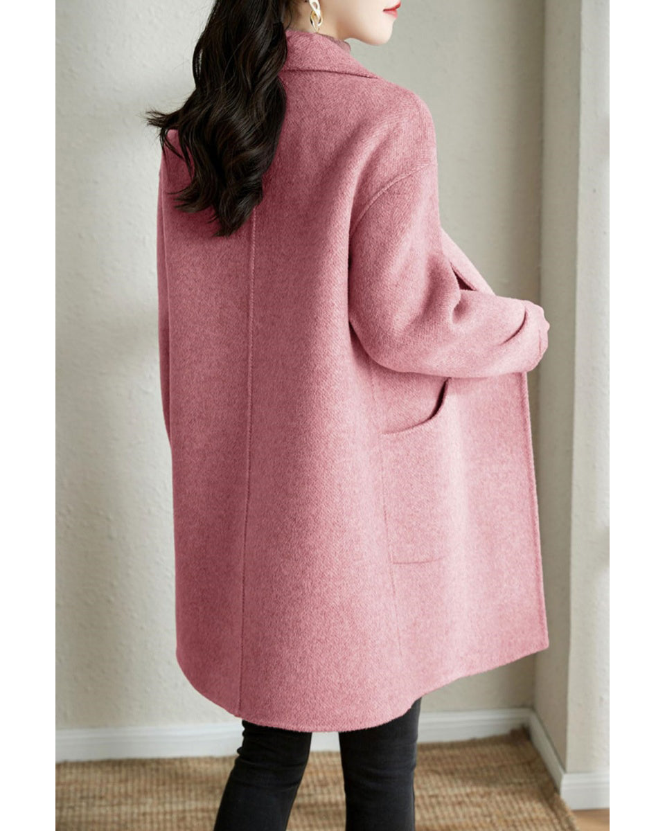 Chouyatou Women's Notch Lapel Herringbone Wool Coat Formal Office Work Double Breasted Winter Pea Coat