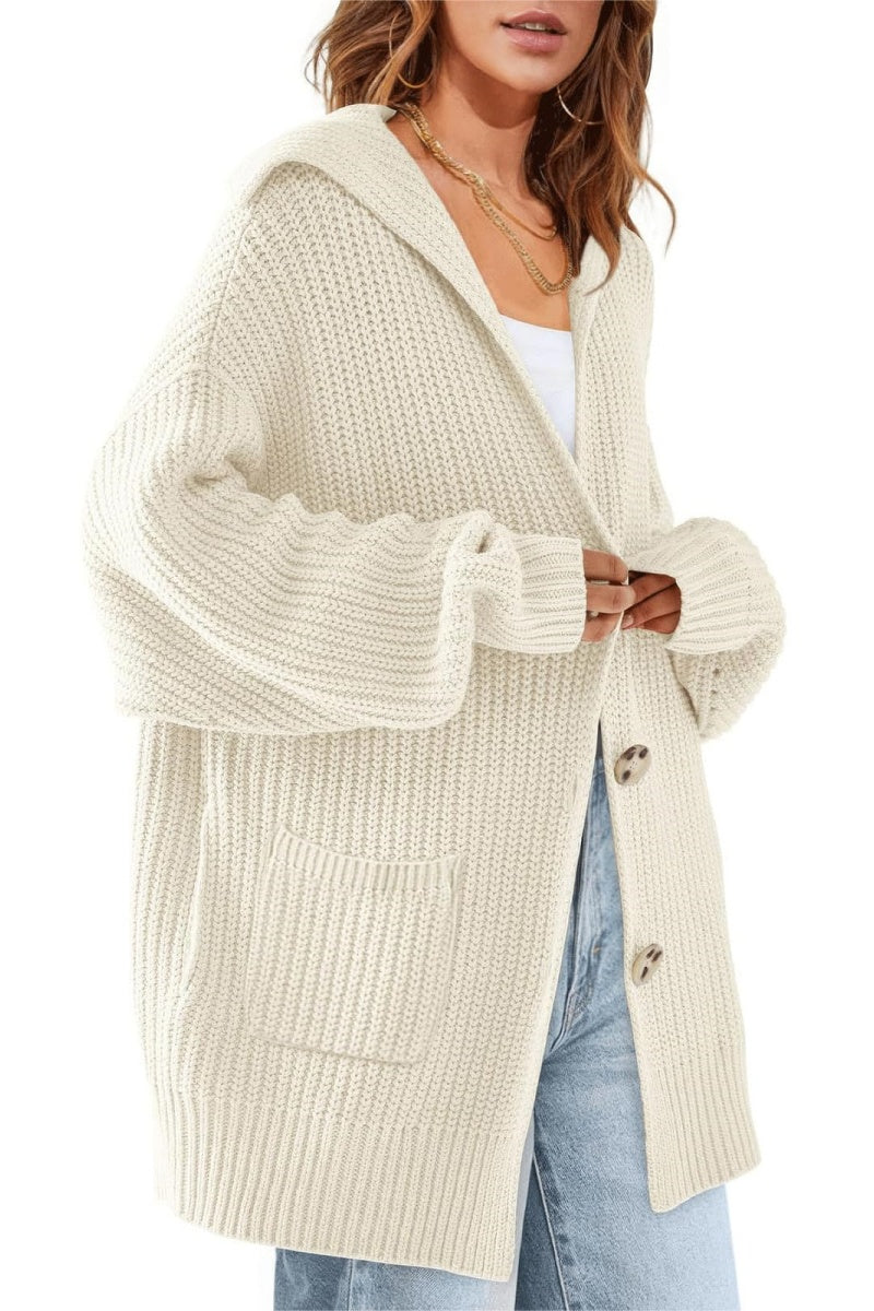 Chouyatou Women's Oversized Sailor Collar Button Cardigans Chunky Knit Long Sleeve Slouchy Sweaters Coat with Pockets