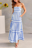 Chouyatou Women Spaghetti Strap Back Smocked Maxi Striped Dress Summer Casual Floral Flowy Beach Sun Dress