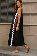 Chouyatou Women's Summer Casual RIC Rac Spaghetti Strap Long Dress Boho Split Sleeveless Beach Sundress