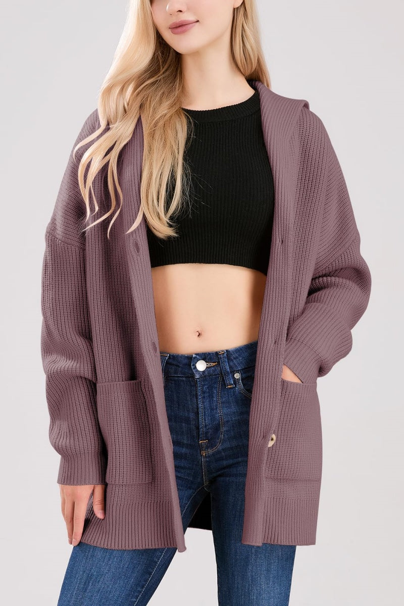 Chouyatou Women's Oversized Sailor Collar Button Cardigans Chunky Knit Long Sleeve Slouchy Sweaters Coat with Pockets