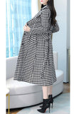Chouyatou Women's Houndstooth Trench Coat Winter Single Breasted Quilt-Lined Long Coat
