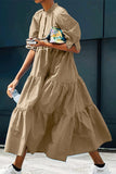 Chouyatou Women's Summer Puff Sleeve Maxi Tiered Babydoll Dress Casual A-Line Swing Long Shirt Dress